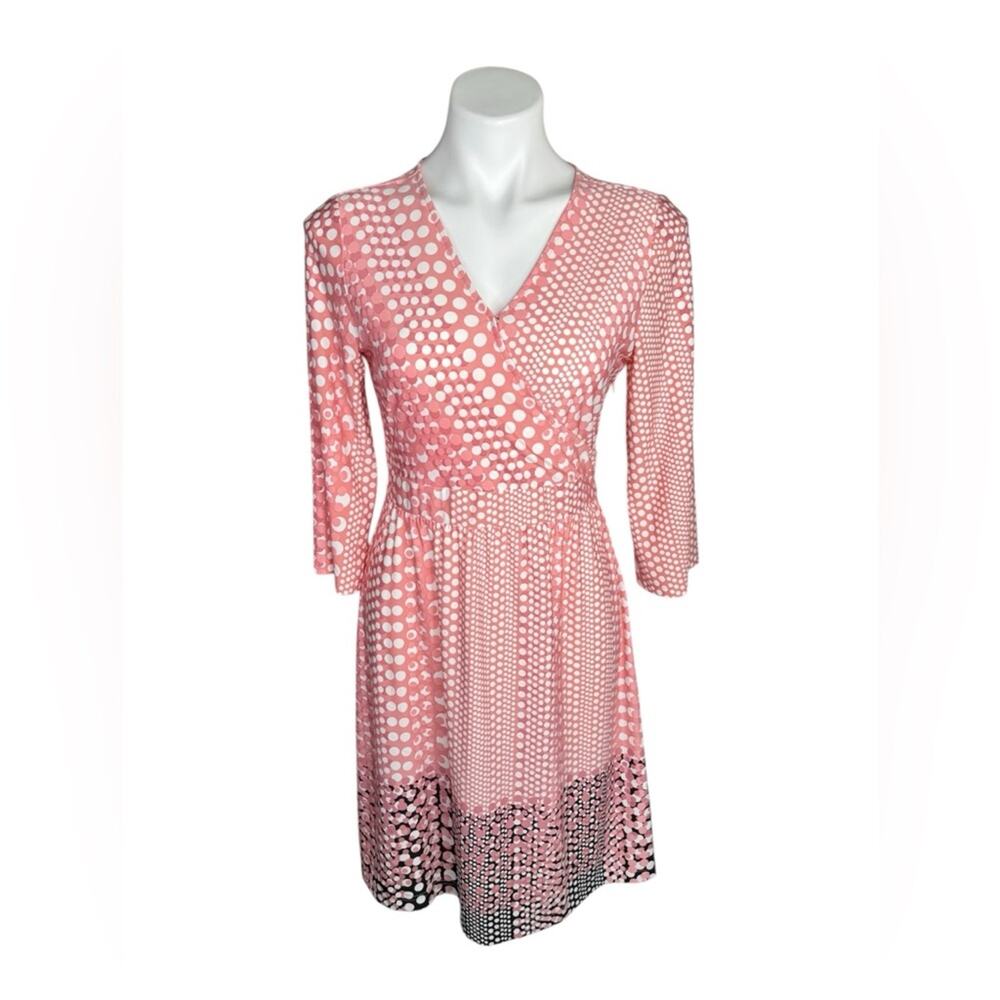 Y2K Neiman Marcus Pink Polka Dot Faux Wrap Dress Stretch Size 4